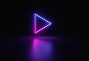 Blue and purple neon play symbol on a dark background