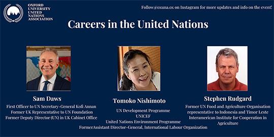 Collage of three people on the Career Paths in International Development with the United Nations event