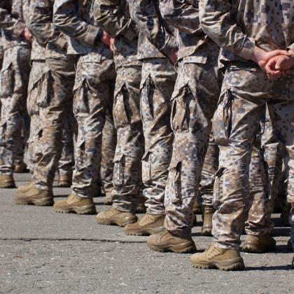 Image of the legs of a group of soldiers