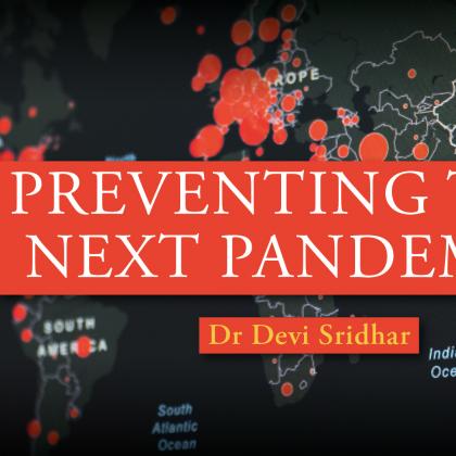 Image of a world map beneath the text 'Preventing the Next Pandemic'